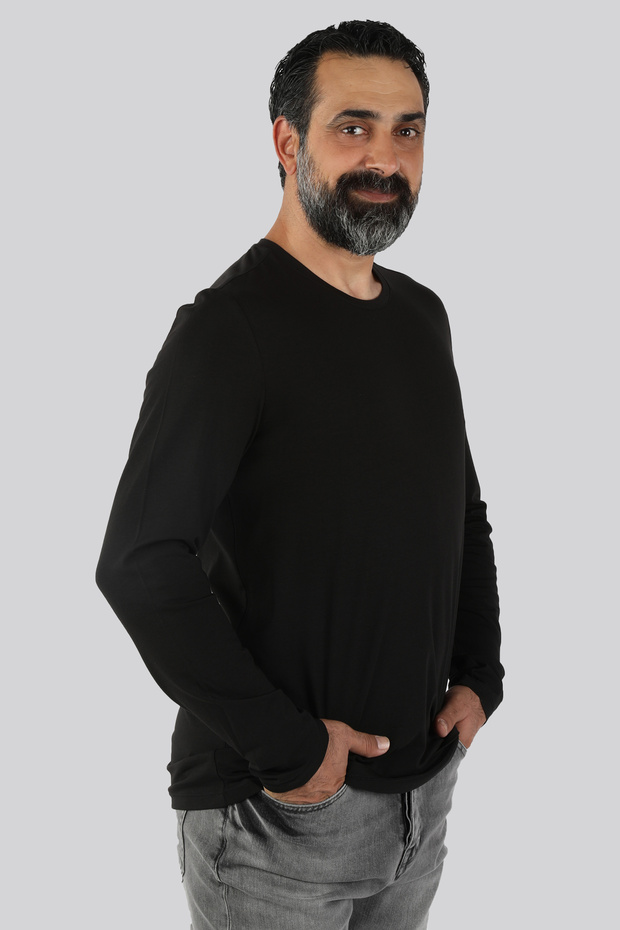 Men's Crew Neck Long Sleeve T-Shirt Black