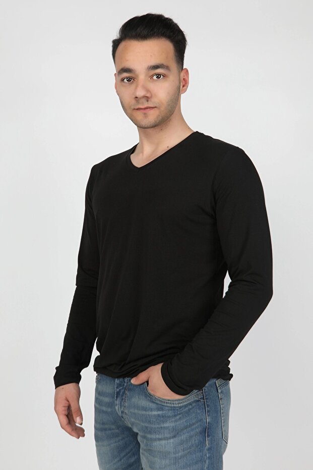 Men's Black Single Jersey Long Sleeve T-Shirt