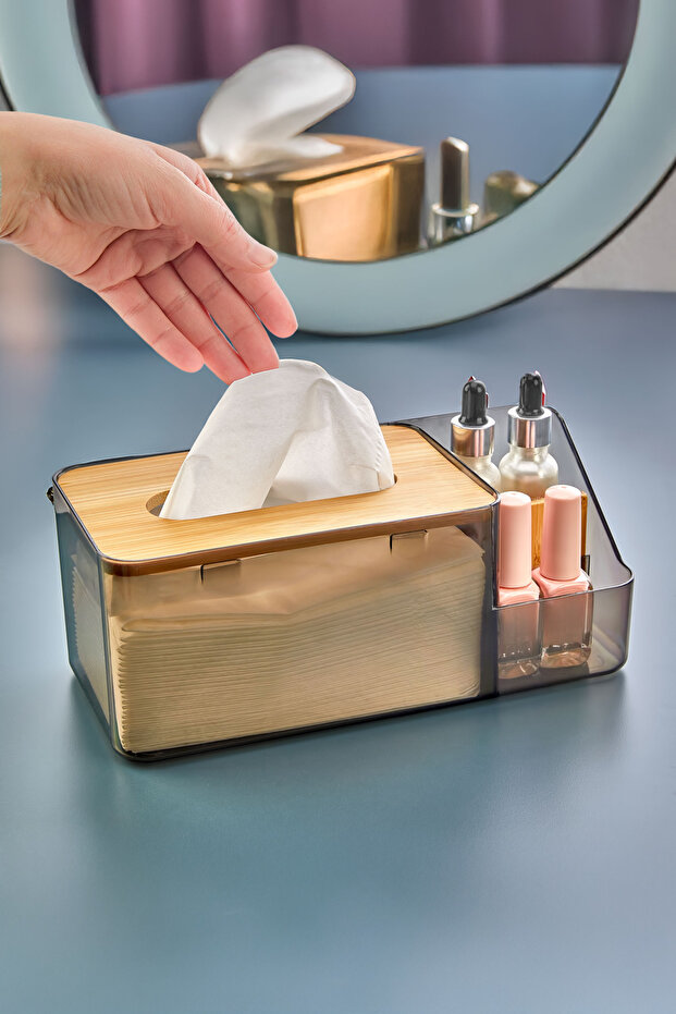 Bamboo Lid Bathroom Napkin Holder Organizer / Z Napkin Compatible Organizer