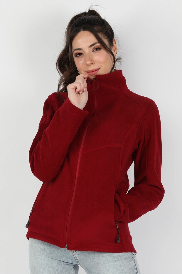 Turtleneck Burgundy Women's Sweatshirt - Zippered