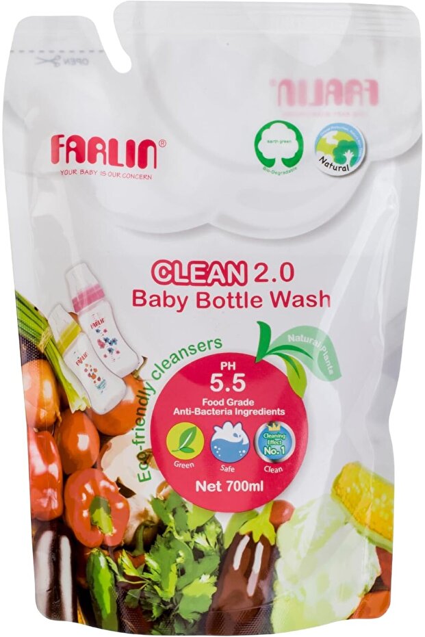 Farlin Baby Bottle Wash Refill Pack 700ml – Plant Based Natural, Safe & Non-Toxic