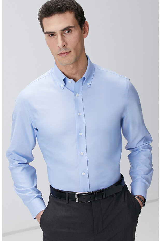 Mavi Non-iron Oxford Gömlek - 2