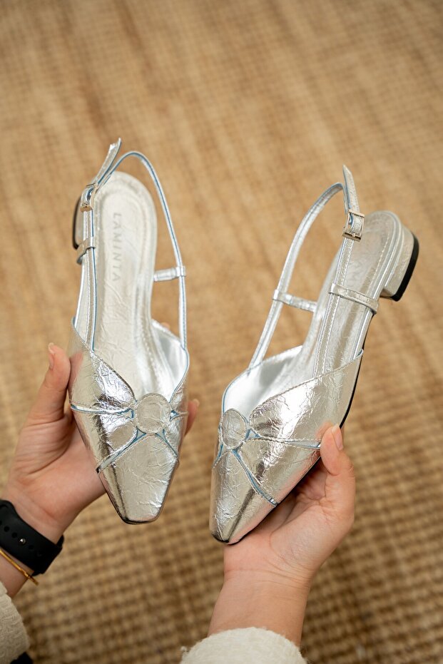Helis Silver Buckle Asymmetrical Cut Women's Ballerinas