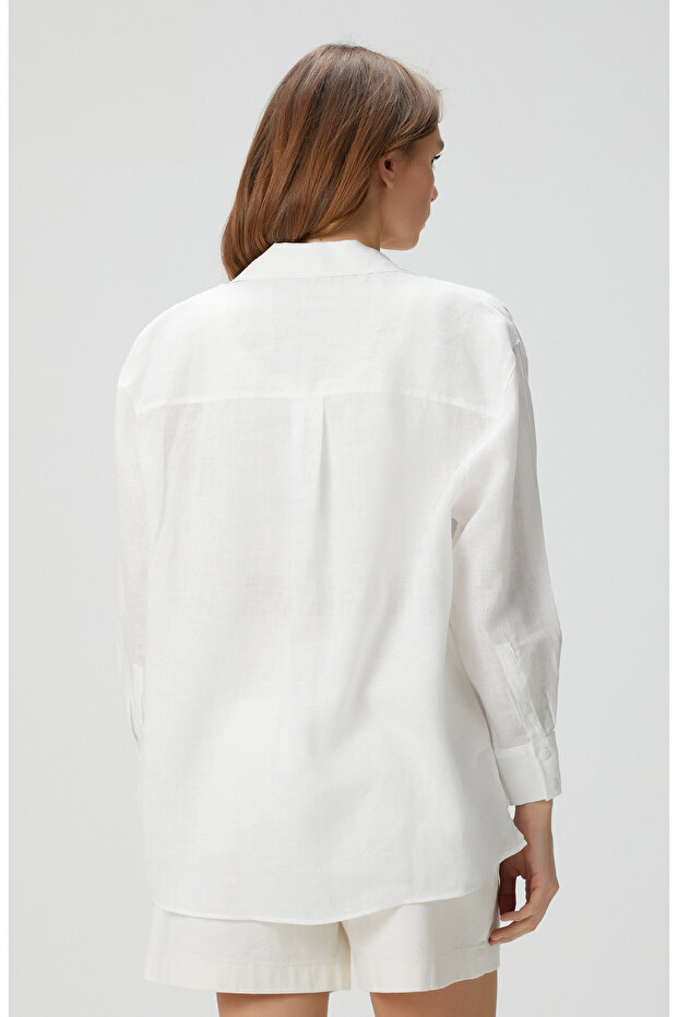 Beyaz Keten Gömlek - 7