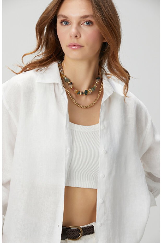 Beyaz Keten Gömlek - 2