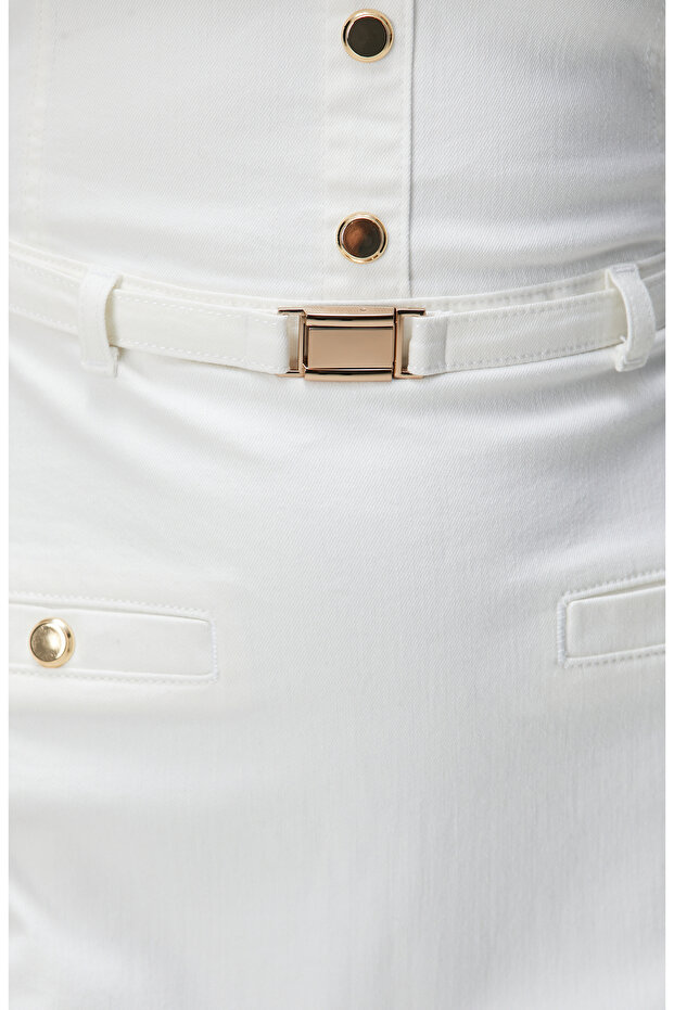 Kırık Beyaz Mini Denim Elbise - 7