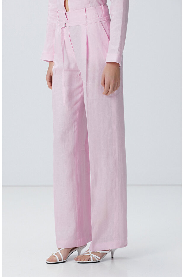 Pembe Keten Pantolon - 3