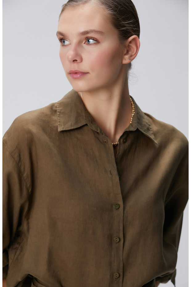 Haki Keten Gömlek - 2