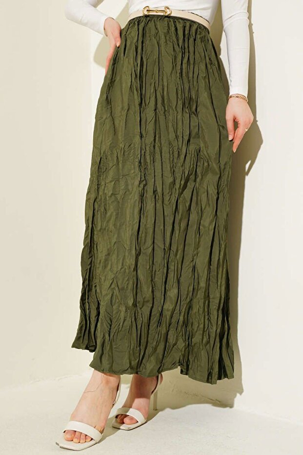Khaki Crinkle Voile Skirt 3-3022 (Without Belt)