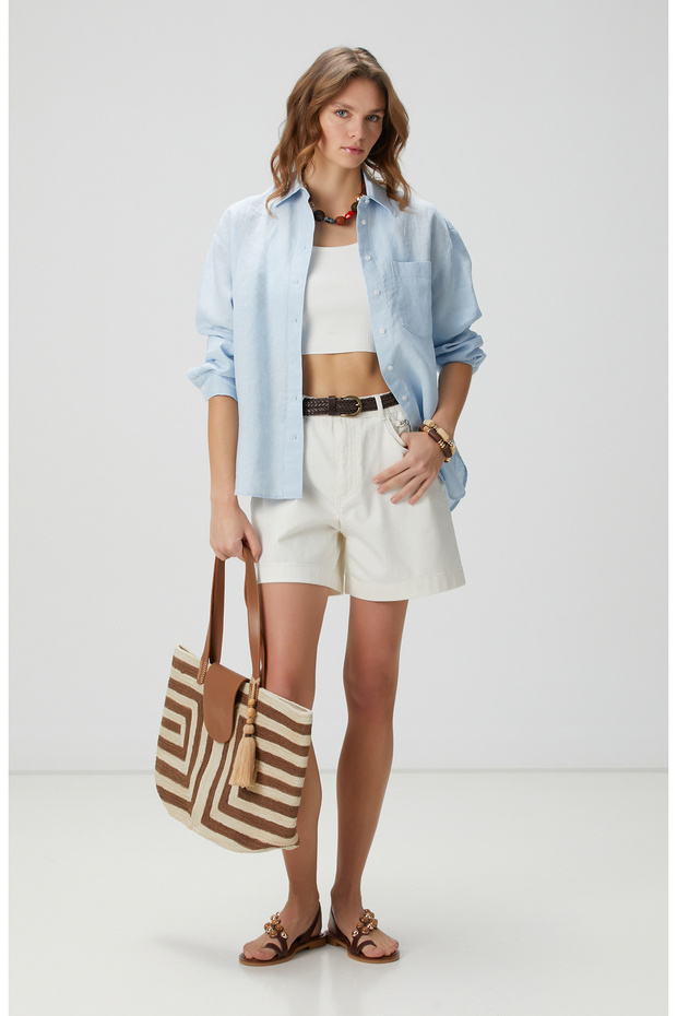 Mavi Keten Gömlek - 2