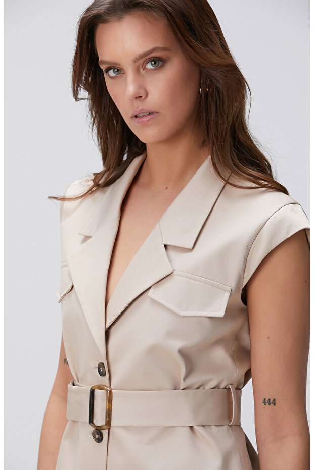 Açık Bej Mini Elbise - 2