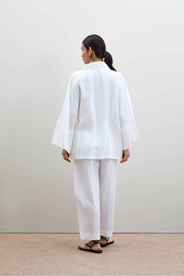 %100 Keten Oversize Kimono - 4