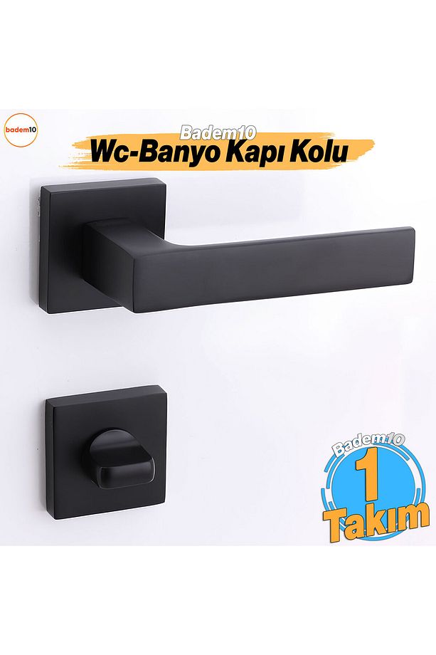 (1 TAKIM) Kilitlenebilir Paytak Wc Banyo Siyah Kapı Kolu Kare Rozetli Sağa Sola Uygun Iç Dış Kapısı - 7