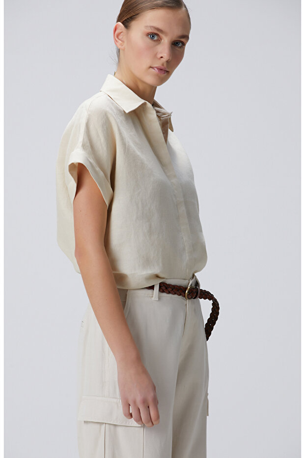 Bej Keten Gömlek - 4