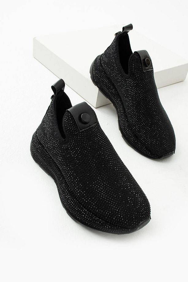 Kadın Desenli Taş Detaylı Yüksek Tabanlı Slip-on Yürüyüş Ayakkabısı - 5