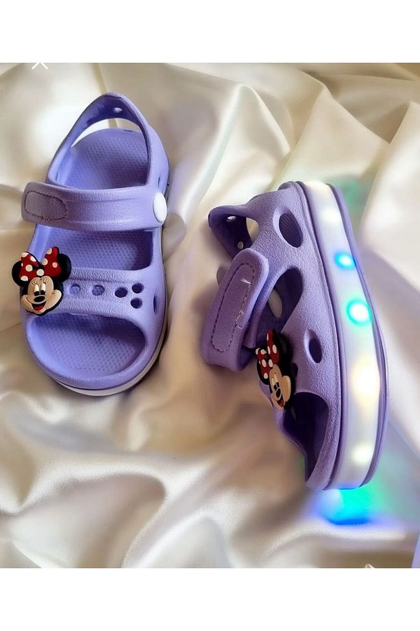 kız çocuk lila ışıklı hafif led taban cırtlı sandalet - 1