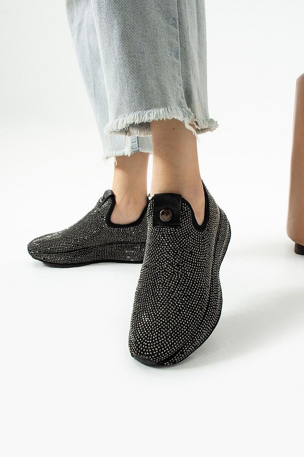 Kadın Desenli Taş Detaylı Yüksek Tabanlı Slip-on Yürüyüş Ayakkabısı - 3