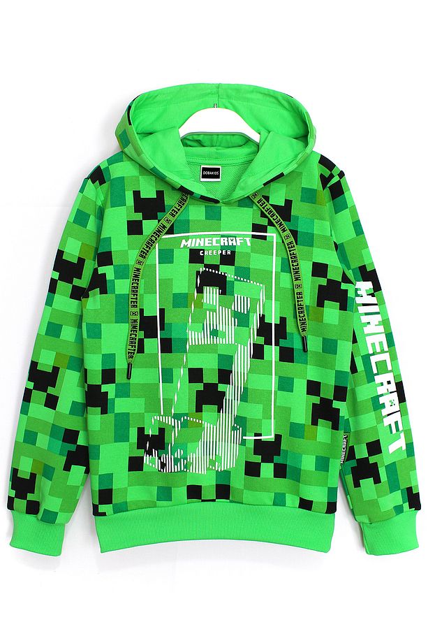Minecraf Maycraft Baskılı Kışlık 3 İp Şardonsuz Kapüşonlu Erkek Çocuk Sweatshirt Hoodie Yeşil - 1
