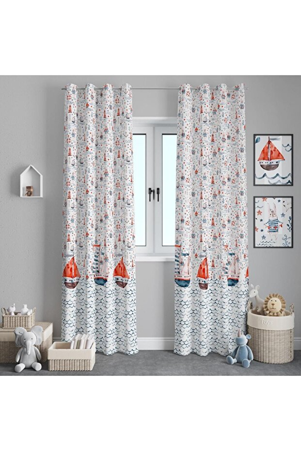 Gemili Sailor Sailor Rustic Eyelet Design Children's Room Background Curtain