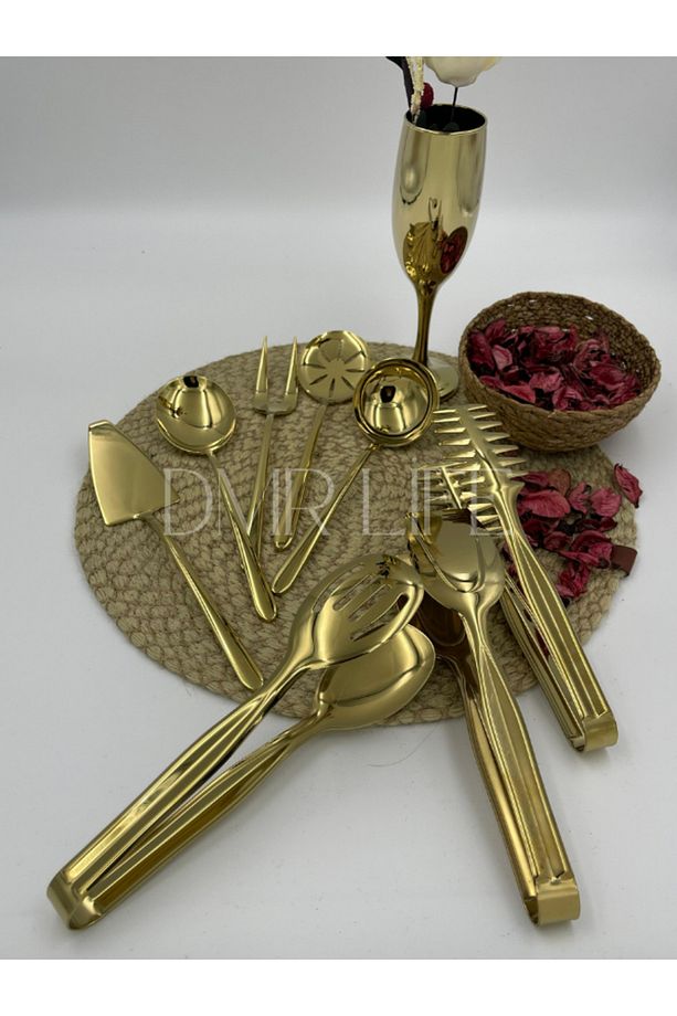 Dmr Life 8 Parça Gold Sos Servis Seti Ve Maşa Servis Sunum Seti (18/10) - 3