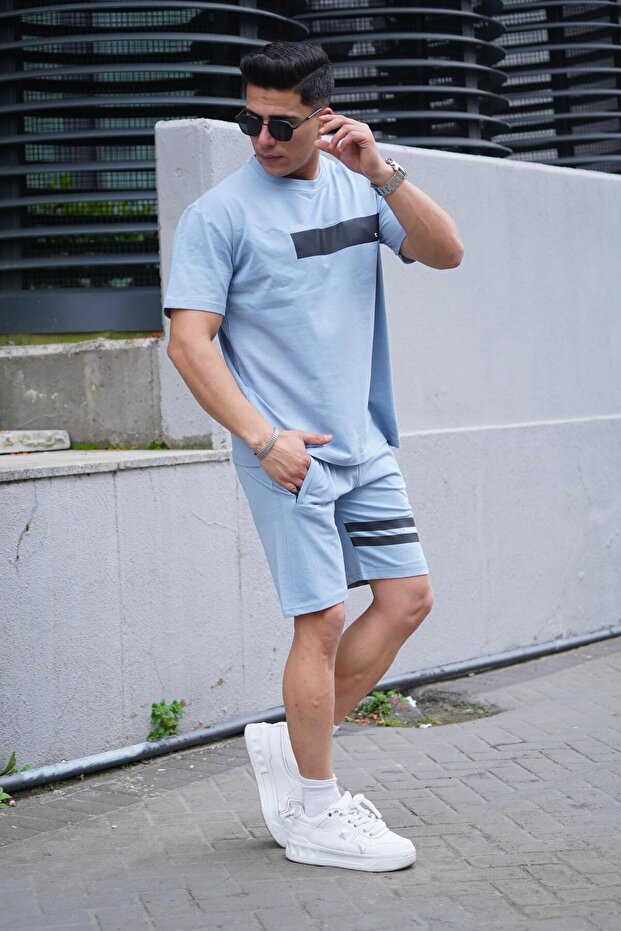 Men's Cotton Owersize Printed Waist Tie Zipper Pocket Shorts Suit