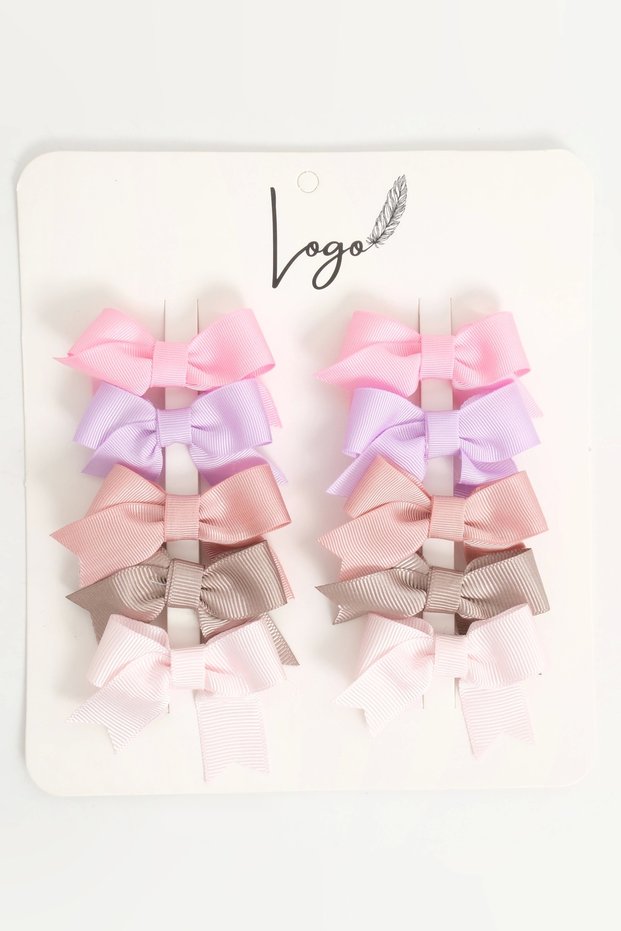 Multicolored Soft Shades 10-Piece Ribbon Bow Clip Buckle Set