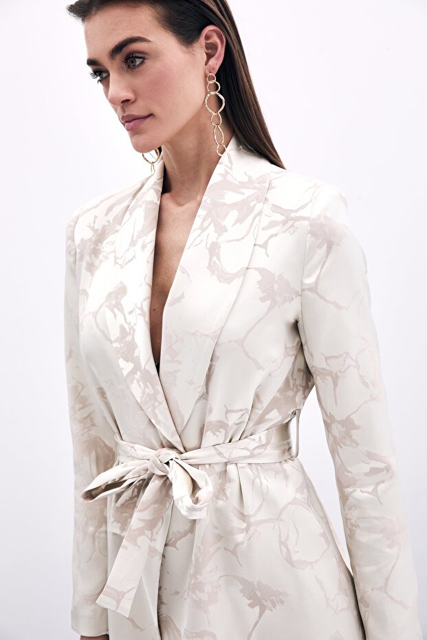 Patterned Long Jacket - Beige - 4