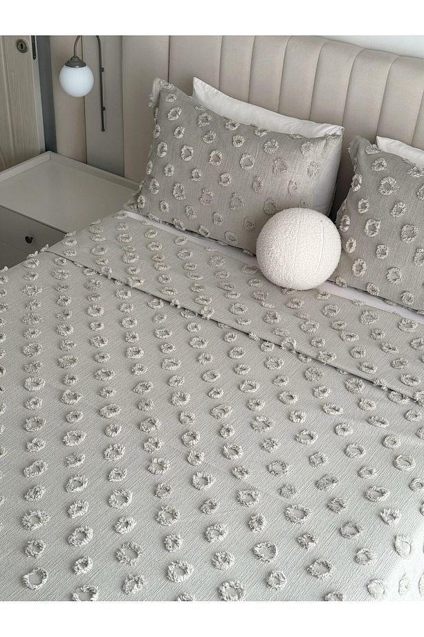 TLY PONPONLU YATAK ÖRTÜSÜ ÇİFT KİŞİLİK ( TAŞ RENGİ ) - 7
