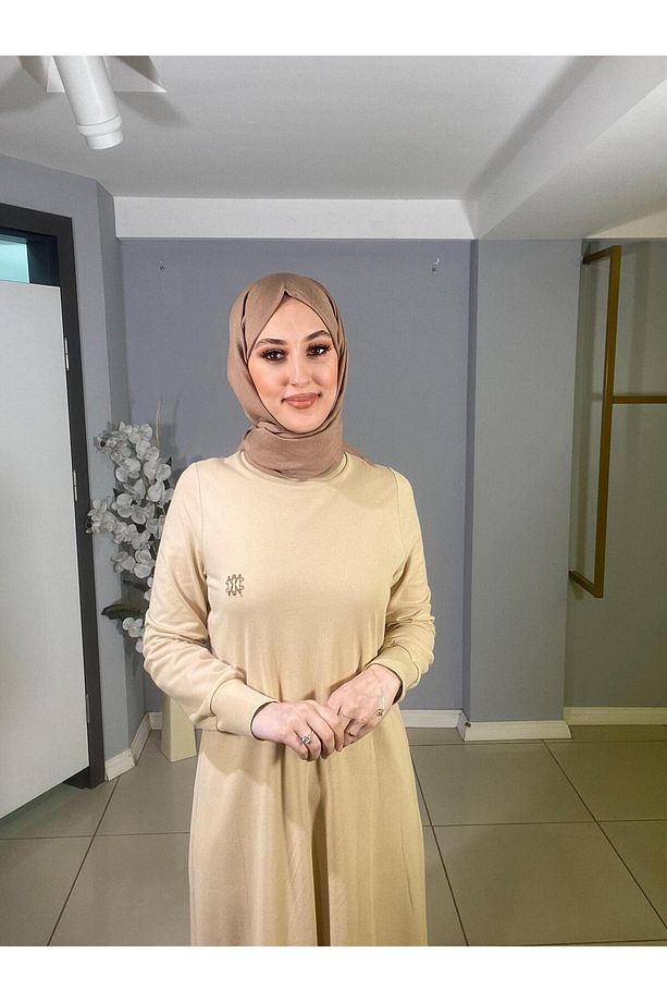 NOİ PİKE SIFIR YAKA NOİ NAKIŞLI UZUN A FORM ELBİSE - 3