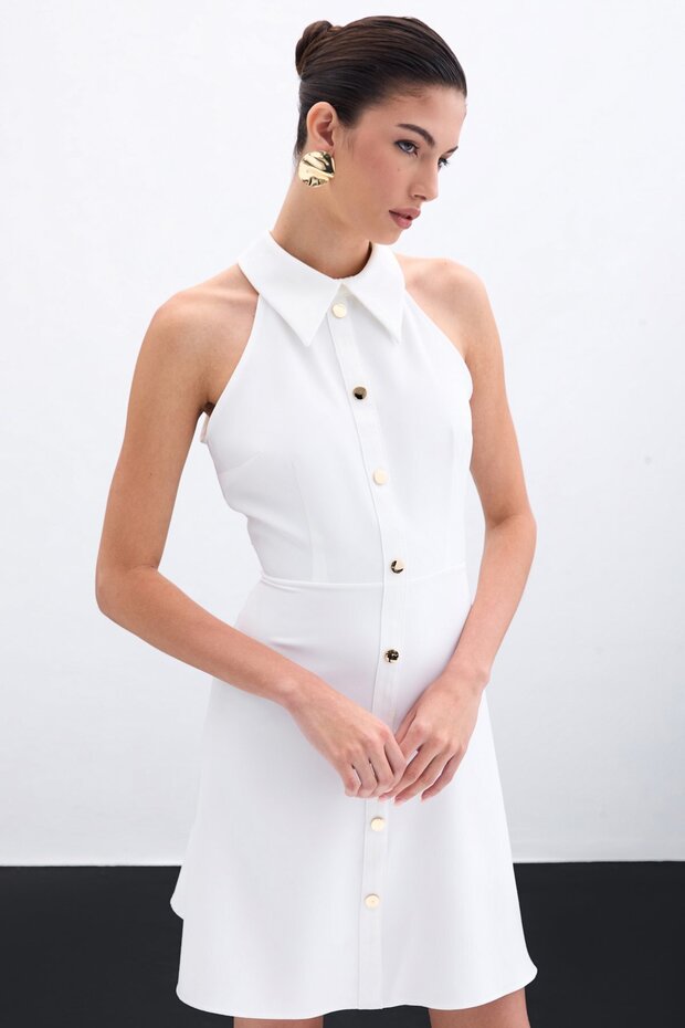 Rochie scurtă cu snap - Ecru - 4