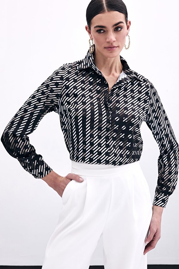 Black Square Patterned Shirt - 4