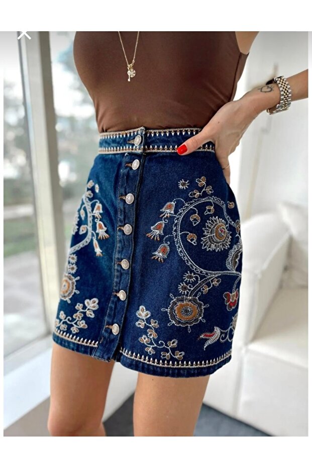 Premium Quality Ethnic Embroidery Pattern Denim Skirt