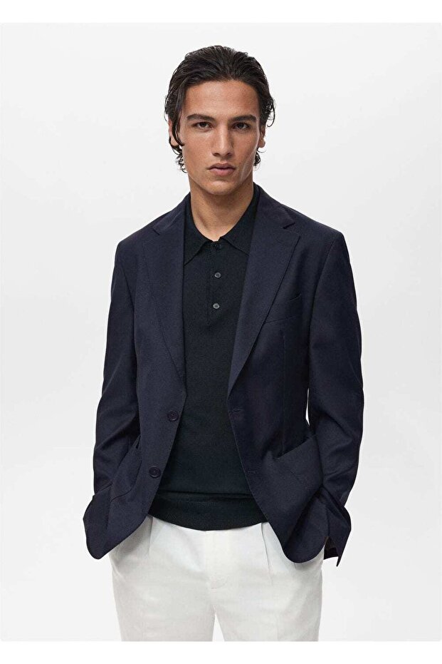 Slim fit %100 soğuk yün blazer ceket - 1