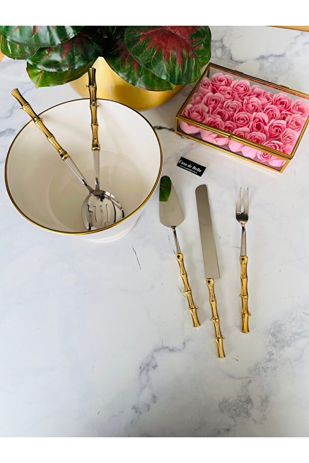 Bambu Görünümlü 5 Parça Çelik Servis Seti - 4