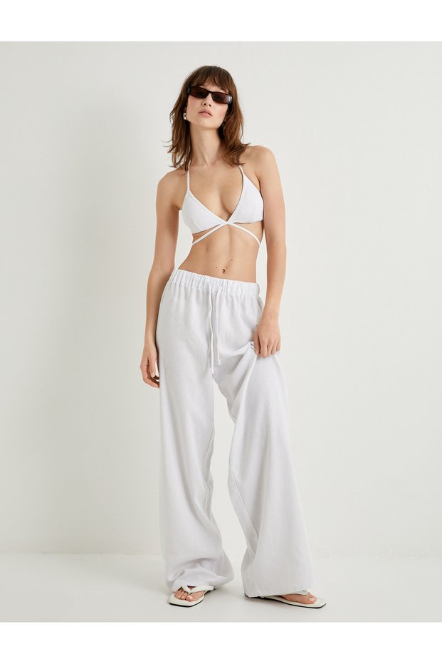 Wide Leg Linen Trousers with Tie Waist and Comfortable Fit
