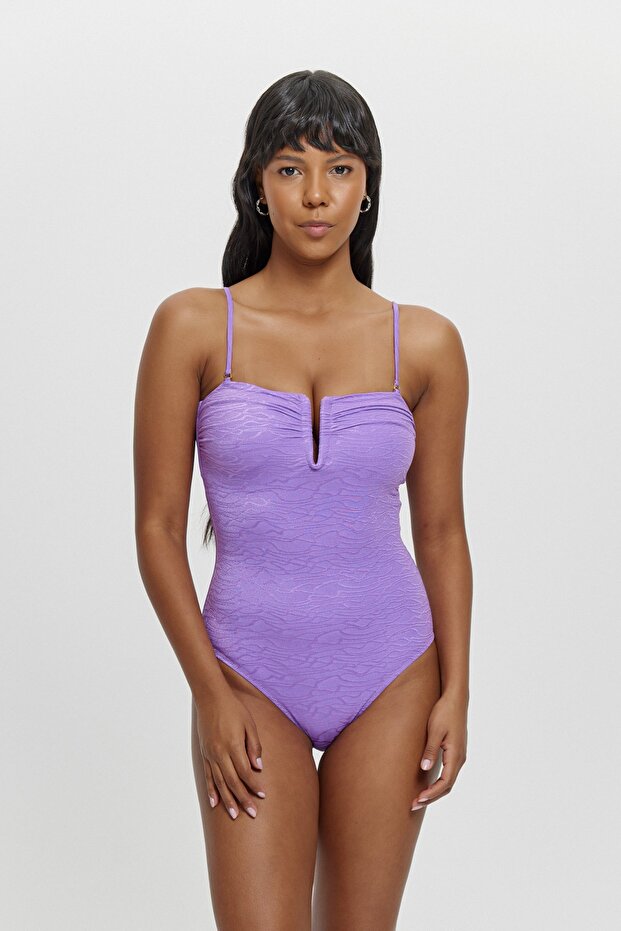 M12020 ملابس سباحة بحزام رفيع على شكل حرف U بدون حمالات - 1