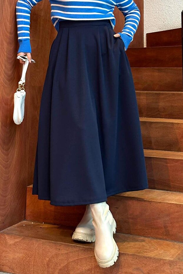 Scuba Fabric with Pleated Front Navy Blue - 1