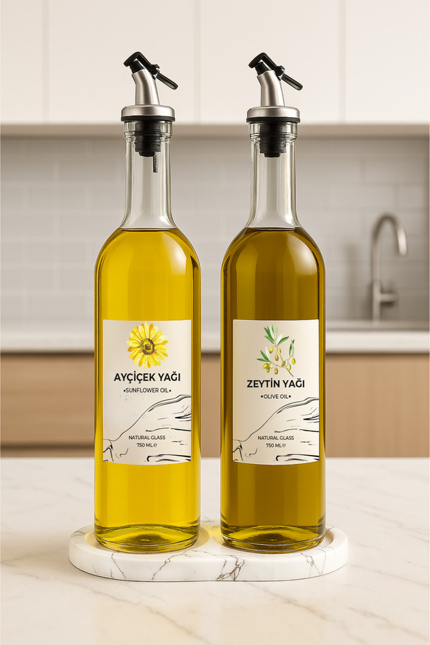 Marble Patterned Acrylic Stand 2-Piece Oil Bottle 750 ml Olive Oil Liquid Oil Bottle Transparent Glass Oil Pot