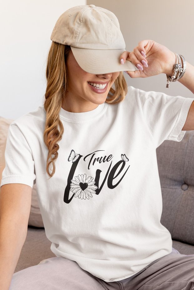 Women's 100% Cotton True Love Transfer Printed Round Neck Short Sleeve Tee
