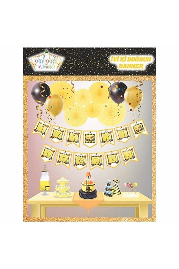 Construction Themed Happy Birthday Zigzag Banner Paper Ornament-