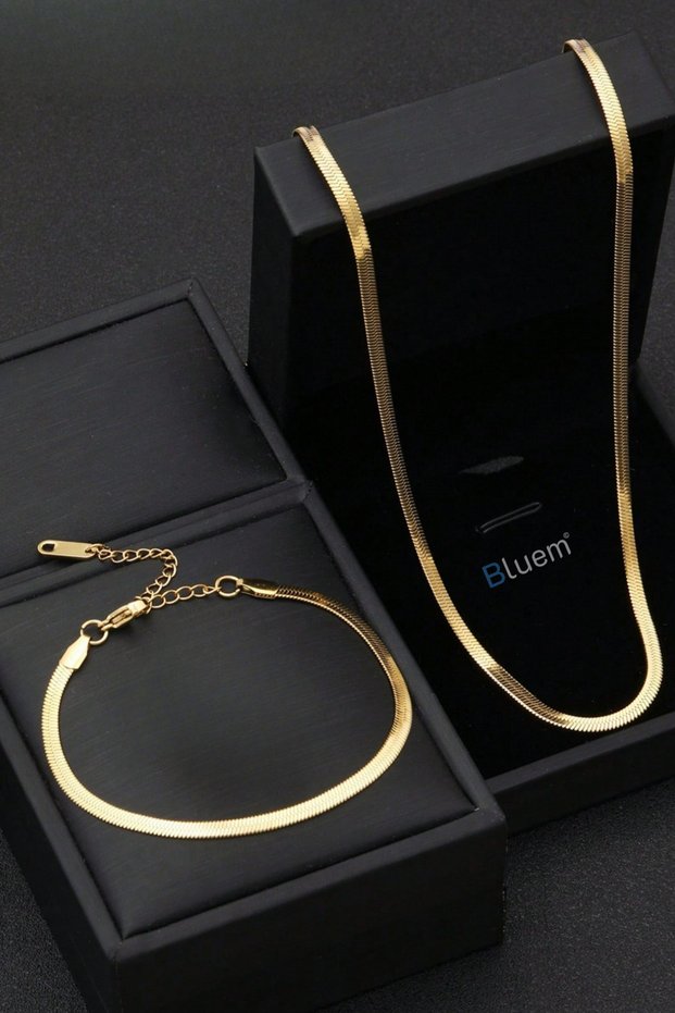 Stainless Steel Italian Snake Bracelet and Necklace Set - Imported Non-Tarnish Chain Necklace and Bracelet