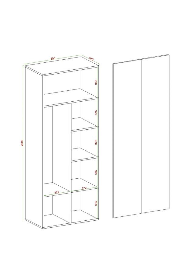 Noe 2 Kapaklı Gardrop, Askılı ve Raflı, 200 cm - 4