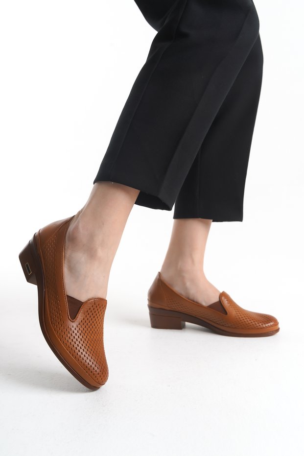 Genuine Leather Tan Laser Cut Orthopedic Sole Casual Shoes Tmd 2025071