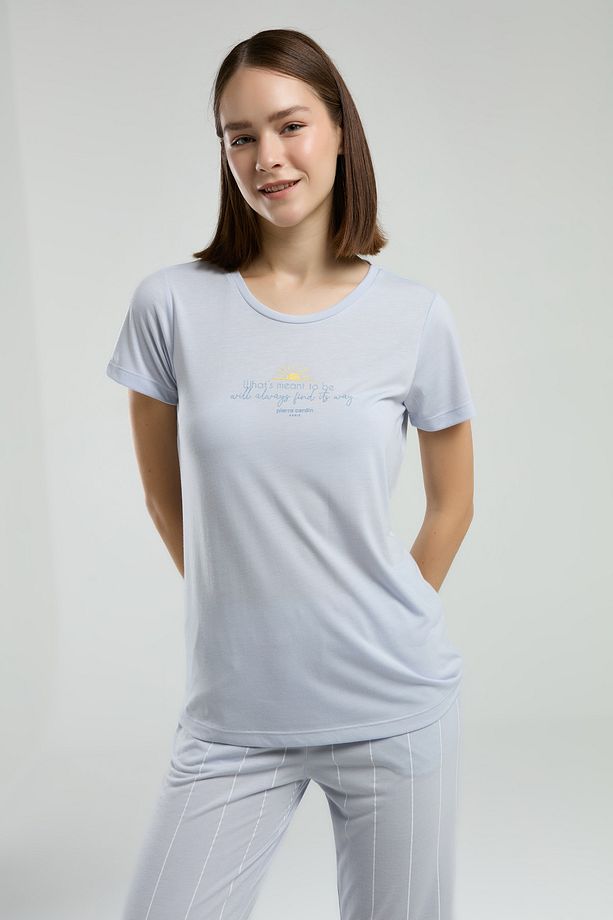 Kadın Mavi Cep Detaylı Pijama Takımı R.O.8.9.Z.E.7.8..L.T. - 4