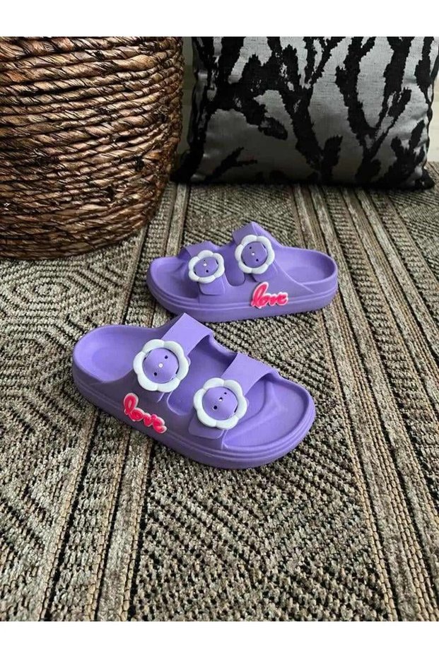 Love Figured Double Buckle Anatomical High Sole Ultra Light Anti-Slip Beach Pool Daily Children's Slippers