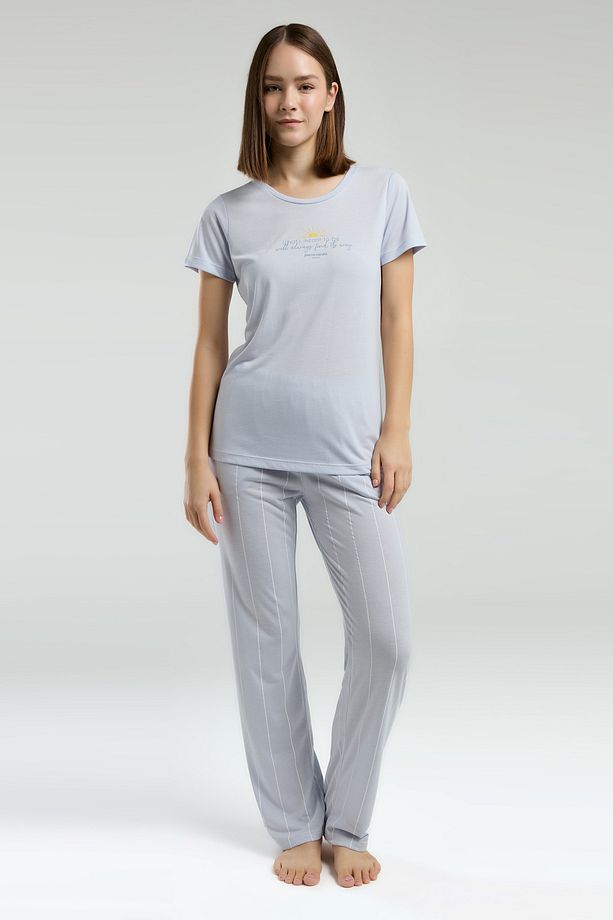 Kadın Mavi Cep Detaylı Pijama Takımı R.O.8.9.Z.E.7.8..L.T. - 3