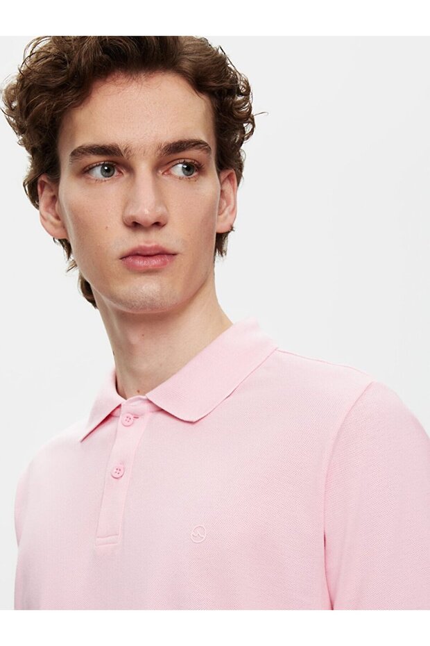Kısa Kollu Polo Yaka Basıc Regular Pembe T-shırt - 4