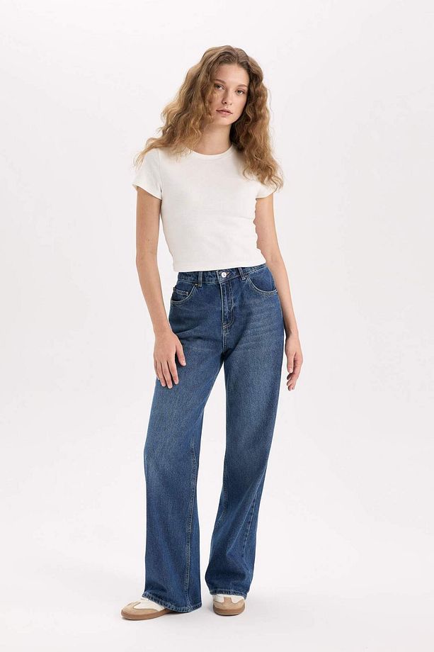Straight Wide Yüksek Bel Uzun Jean Yıkamalı Pantolon E2975ax24cw - 3