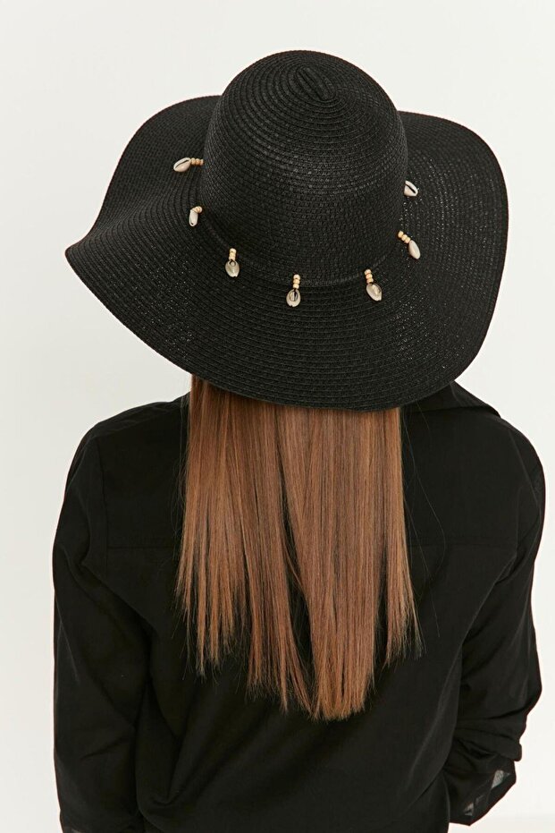 Straw Hat with Sea Shell Black Rş-01
