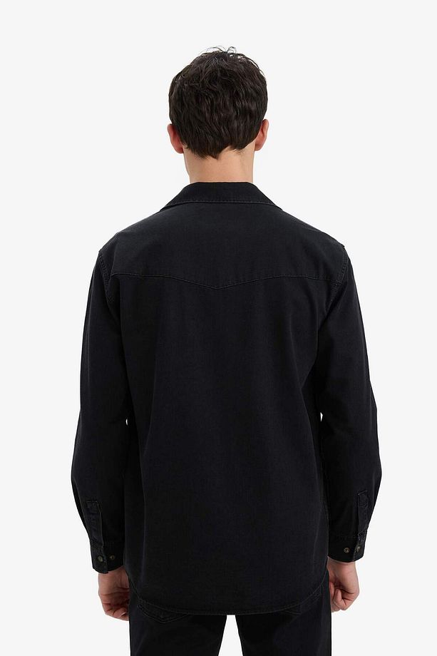 %100 Pamuk Regular Fit Jean Uzun Kollu Ince Kumaş Gömlek E5711ax25sp - 4